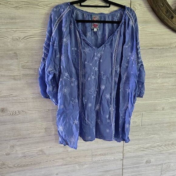 Johnny Was Celestin Neptune Blouse Top Womens SZ 2x Designer Cupra Rayon - Picture 3 of 9